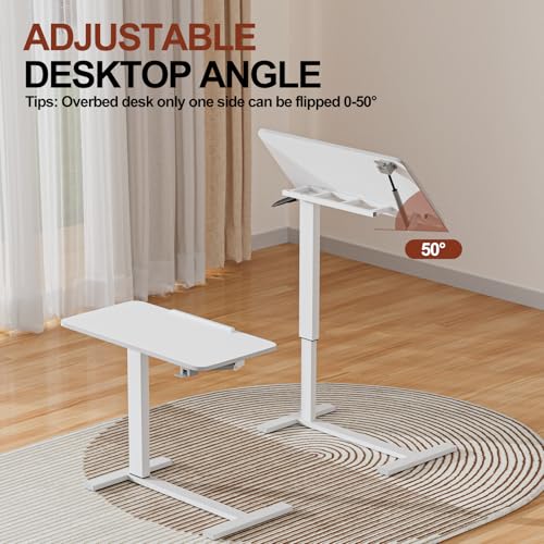 Mobile Standing Desk Portable Pneumatic Laptop Rolling Cart Adjustable Height, 26"-37" Tiltable Overbed Table Sit Stand Computer Workstations for Home Office w/Wheels Flat Desk 32", White - size: 26“-37”
