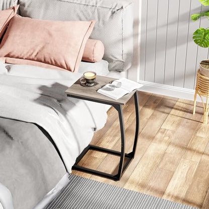 LAKEMID C Shaped End Table Set of 2,Side Table for Couch,Sofa End Table with Metal Frame,Couch Tables that Slide Under,TV Tray Table for Living Room Bedroom（Lvory） - color: Grey