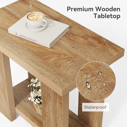LITTLE TREE 2-Tier Side Table, Farmhouse End Table with Storage Shelves, Small Nightstand Wooden Beside Table Bed Side Table for Small Spaces, Living Room, Bedroom, Light Brown - color: Light Brown