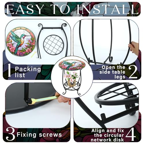 Cinnvoice Outdoor Side Table Round Small Mosaic Patio Accent Indoor End Plant Coffee Tea Table for Yard Patio Porch Garden Living Room, Bedroom(Hummingbird Style,12 Inch) - size: 12 Inch, style: Hummingbird Style