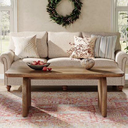 Tribesigns Rectangle Coffee Table, 47-Inch Wood Rectangular Living Room Table, Farmhouse Accent Center Low Cocktail Tea Table with Sturdy Base & Rounded Corners, Easy Assembly (Rustic Brown) - color: Rustic Brown