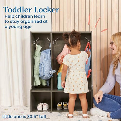 ECR4Kids Streamline 3-Section Toddler Coat Locker with Bench, Classroom Furniture, Grey Wash - color: Grey Wash