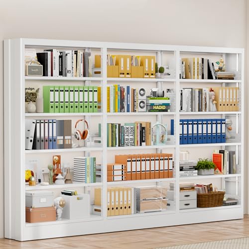 70.9" H Metal Bookshelf, Adjustable Bookcase, 5-Tier Heavy Duty Bookshelf with Bookend, Tall Bookshelves, Bookcase Shelf for Living Room, Office, Library,Classroom (White-108.3W) - color: White, size: 108.3" Wide