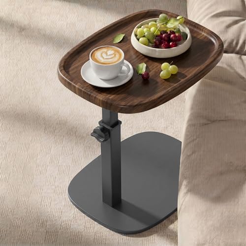 VASAGLE C Side Table Adjustable Height, Couch Sofa Table, End Table, TV Tray for Small Spaces, 11.8 x 15.7 x 27.2 Inches, for Living Room, Bedroom, Walnut Brown and Ink Black ULET363M101 - color: Walnut Brown + Ink Black