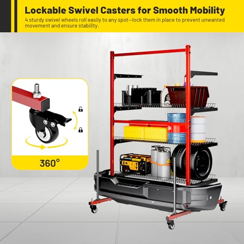 Heavy Duty Parts Management Cart, Auto Body Rolling Parts Storage Shelves, 3 Shelf Rack with Wheels, Wire Shelving Car Tools for Workshop Garage Auto Repair Shop