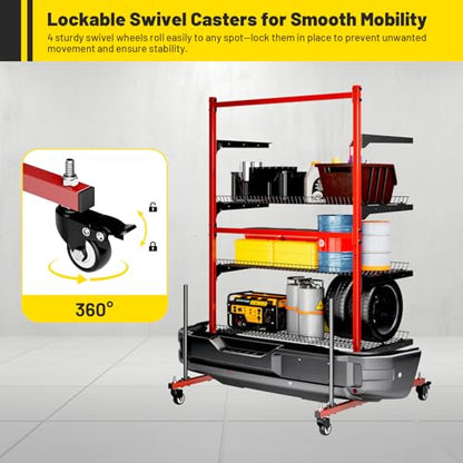 Heavy Duty Parts Management Cart, Auto Body Rolling Parts Storage Shelves, 3 Shelf Rack with Wheels, Wire Shelving Car Tools for Workshop Garage Auto Repair Shop