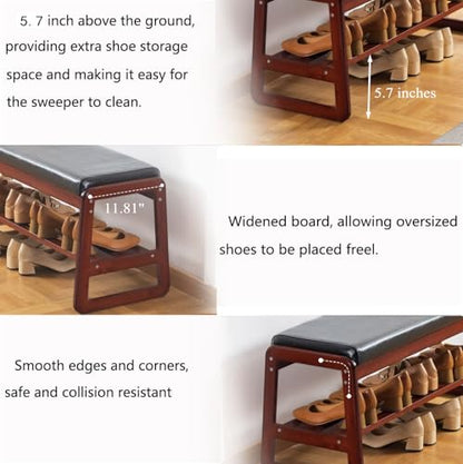 SOBIBO Solid Wood Shoe Bench, 2-Tier Wooden Entryway Bench, Modern Shoe Rack with Cushion for Hallway, Living Room (Black, 21.65'') - color: Black, size: 21.65 inches