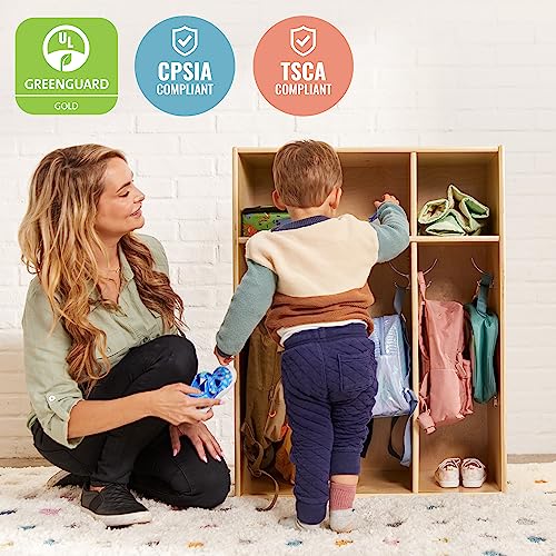 ECR4Kids Streamline 3-Section Toddler Coat Locker with Cubby Storage, Kids Furniture, Natural - color: Natural
