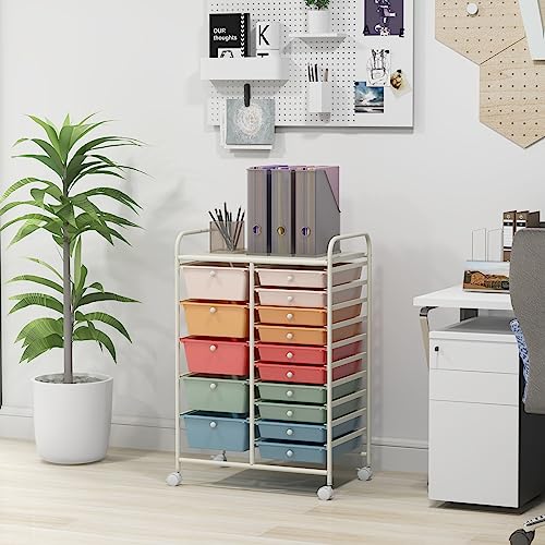 Giantex 15-Drawers Rolling Storage Cart, Mobile Book Paper Organizer Utility Trolley with Wheels, Ideal for School, Office, Home