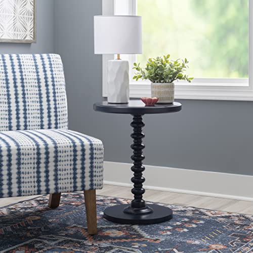 Tarkin Round Navy Blue Turned Spindle Pedestal Side Accent Table by Powell - color: Navy Blue