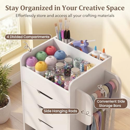 Tangkula Rolling Storage Drawer Cart, Home Office Mobile Drawer Cart, Wooden Utility Cart Storage Cabinet w/ 3 Drawers & 3 Open Storage Shelves, Paper Organizer w/Lockable Casters
