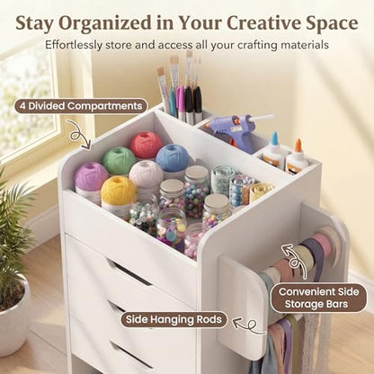 Tangkula Rolling Storage Drawer Cart, Home Office Mobile Drawer Cart, Wooden Utility Cart Storage Cabinet w/ 3 Drawers & 3 Open Storage Shelves, Paper Organizer w/Lockable Casters
