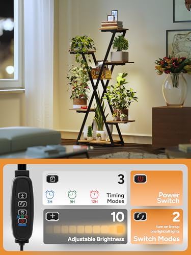 Plant Stand Indoor with Grow Lights: Large Multi-Tiered Metal Rack - Lighted Vertical Shelf with Timer for Flowers and Succulents - size: 43.3 inch, 7 tier