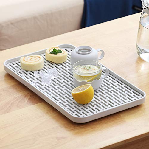 Cup Drying Rack & Dish Drying Tray, Drain Board for Small Kitchen Sink, Dish Drain Tray Large Enough for Counter or Coffee Table, Big White Dish Drying Mat - size: 8.85W x 15.35L