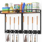 Broom Holder Wall Mount with Shelf, 15.7" Wx6.7 Dx15.7 H, 2 Packs | Load 66LBS, 4 Mop Hanger Grippers, 3 Hooks, for Laundry Room, Garage, Utility Closet, Kitchen - style: 2 Packs