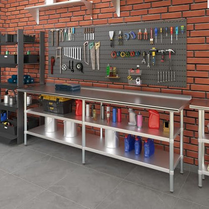 AmGood Stainless Steel Work Table with 1.5" Backsplash and 2 Shelves | Metal Kitchen Food Prep Table | NSF (96" Long x 24" Deep) - size: 96" Long x 24" Deep