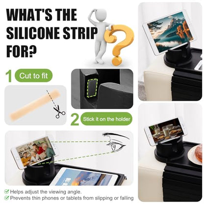 Couch Cup Holder Tray - 3 in 1 Sofa Arm Tray with 360° Rotating Cup Holder & Phone Stand,Fits Various Couches Arm Widths - Anti-Slip Foldable Couch Arm Tray for Snacks, Cellphone Remote - color: Black