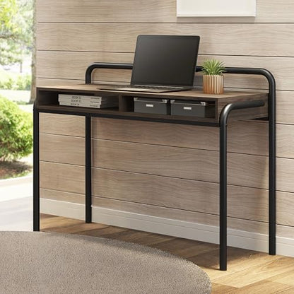 Techni Mobili Modern Office Desk with Storage - 46 Inch Classic Writing Table with 2 Open Shelves for Easy Access - Industrial Walnut Desk with Scratch Resistant Steel Frame Allure Collection | 46 Inch modern writing desk with 2 open shelves, scratch‑resi