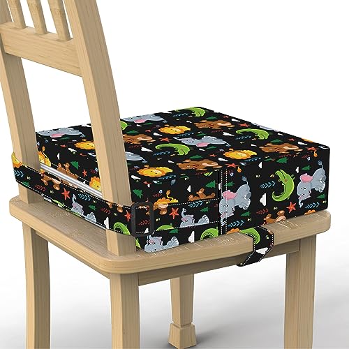 Toddler Booster Seat for Dining Table, Stronger Support Non-Slip Bottom Double Safe Straps Booster Seat Dining Toddler, Portable Travel Increasing Cushion (Black) - color: Black