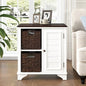Multifunctional End Table Side Table with a Shutter Style Door and 2 Woven Grass Baskets, Sofa Side Narrow Table, Wood Bedside Nightstand for Living Room Bedroom (White-4.7) - color: White-4.7