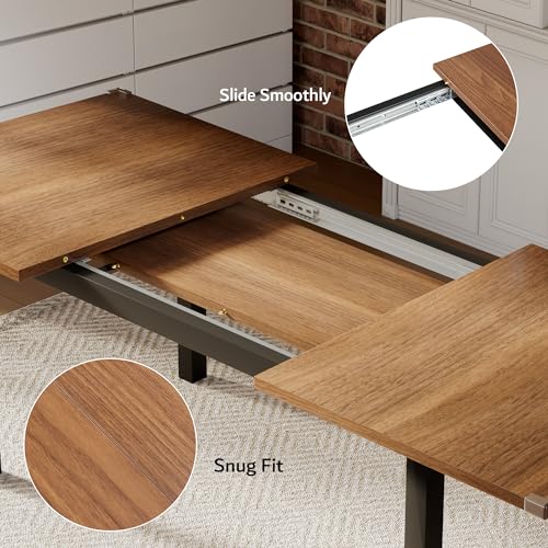 iPormis 7-Piece Dining Table Set with 6 Chairs, 63" Extendable Kitchen Table & Chairs Set for 4-6, Dining RoomTable with Solid Metal Frame & MDF Board, Perfect for Small Space, Easy Assembly, Walnut - color: Walnut