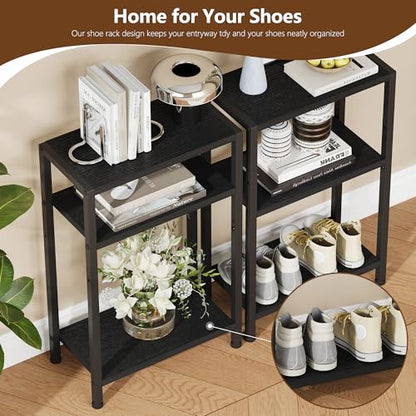 Heybly Small Narrow Side Table for Small Space, Thin Bedside TableHET006BK1 | Thin Bedside Table, Slim Sofa Table, 26.4" Tall Nightstand, Couch Table for Living Room, Bedroom, Balcony, Black - color: Black-adjustable Height
