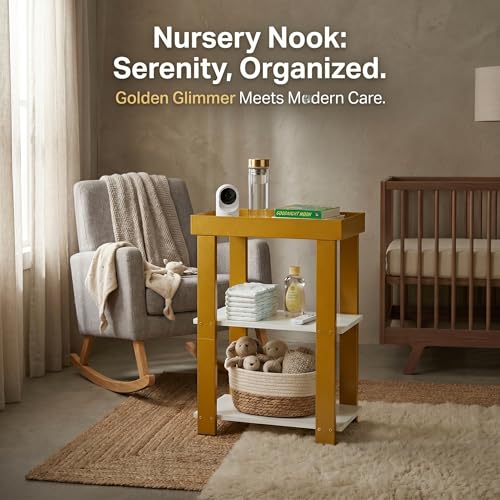Modern 3-Tier Gold Side Table, Narrow End Table with White Tray Top Shelves, Slim Nightstand Bedside Table for Small Spaces, Living Room, Bedroom, Bathroom Storage Organizer Stand (White+Gold) - color: White + Gold
