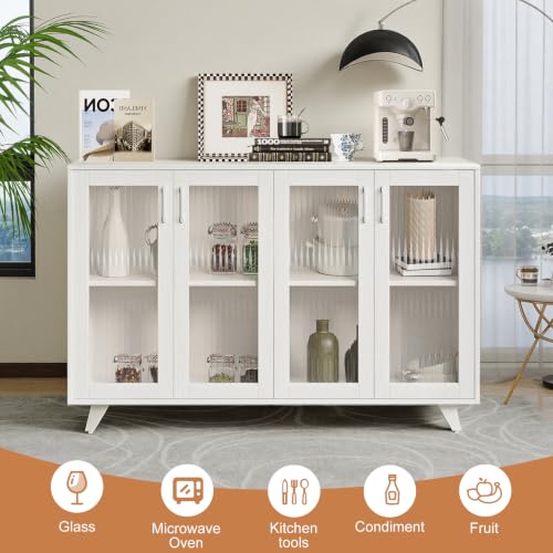 Panana Kitchen Buffet Server Table Accent Sideboard Cupboard Server Buffet Console Table with Doors Cabinet (49inch, White) - color: White, size: 49inch