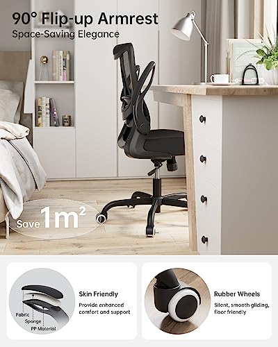 MUXX.STIL Office Chair, Ergonomic Desk Chair with Adjustable Lumbar Support and Flip up Armrest, Breathable Mesh Computer Chair for Home Office, Black - color: Black
