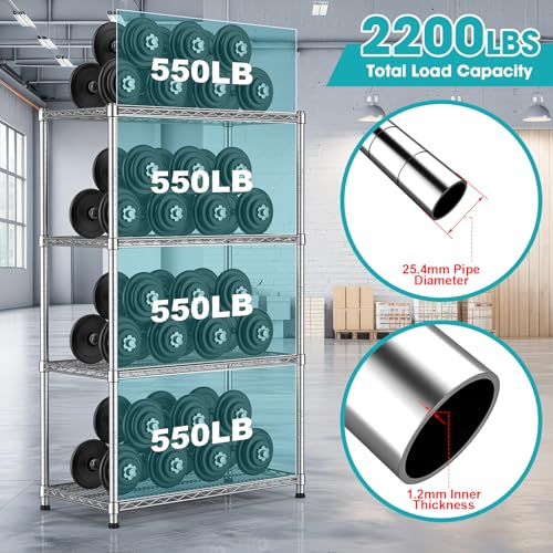 4-Shelf Heavy-Duty Metal Wire Shelving Unit Adjustable Wire Rack 2200LBS Storage Shelves Garage Shelving Storage Shelf Flower Stand for Pantry Laundry Kitchen 14" Dx35.7 Wx59 H - size: 4-Tier-Silver[14" D x 35.7" W x 59" H]