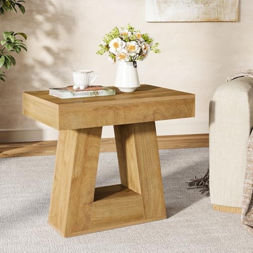 Tribesigns 24" Modern Side Table, 2-Tier Narrow Wooden End Table with Trapezoid Base, Farmhouse Small Nightstand for Living Room, Bedroom, Natural Wood Color - color: Natural Wood Color