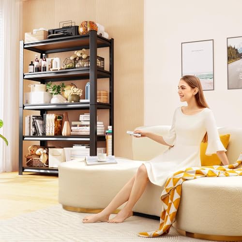AOARGG 78"H-45.6"W Garage Shelving Heavy Duty Storage Shelves, Metal Adjustable Shelving Unit, Utility Garage Organizer Shelf for Basement, Pantry, Kitchen, Warehouse, 45.6"W x 19.7"D x 78"H - size: 5-Wood-19.7"Dx45.6"Wx77.9"H