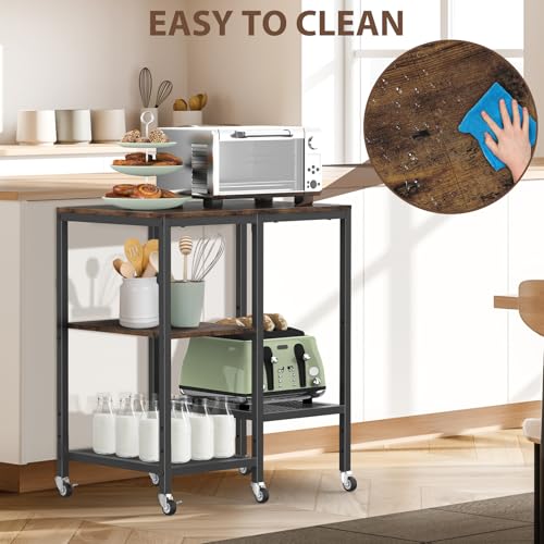 OGEMXU Kitchen Microwave Cart,Microwave Stand with Wheels,Coffee Bar Table Station,4-Tier Rolling Baker's Rack,Small Appliance Storage Shelf,Utility Side Table for Kitchen,Living Room (Rustic Brown) - color: Rustic Brown