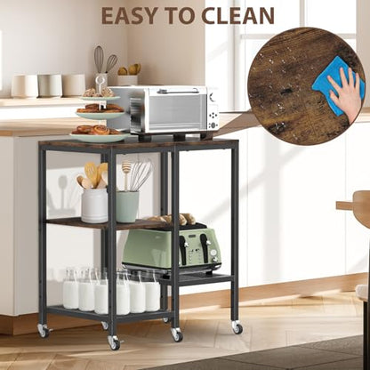 OGEMXU Kitchen Microwave Cart,Microwave Stand with Wheels,Coffee Bar Table Station,4-Tier Rolling Baker's Rack,Small Appliance Storage Shelf,Utility Side Table for Kitchen,Living Room (Rustic Brown) - color: Rustic Brown