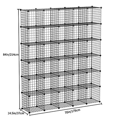 KOUSI 14"x14" Wire Cube Storage, Metal Grid Organizer, 30-Cube Modular Shelving Unit, Stackable Bookcase, Ideal for Living Room, Bedroom, Office, Garage