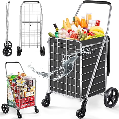Wellmax WM99024S Grocery Utility Shopping Cart, Easily Collapsible and Portable to Save Space and Heavy Duty, Light Weight Trolley with Rolling Swivel Wheels - size: Medium
