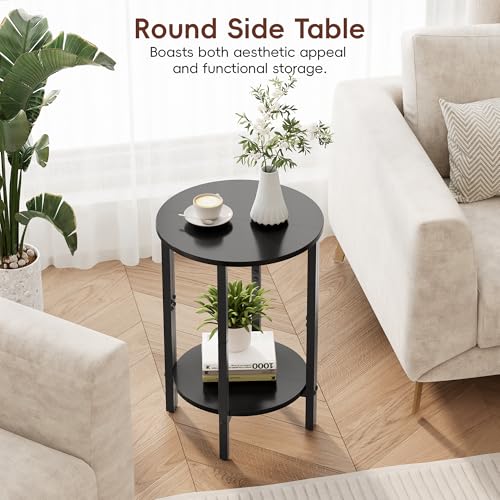 Vagusicc Side Table, Small End Table, Set of 2 Half Round Side Table for Living Room, 2 Tier Couch Side Tables, Small Round Coffee Table, Thin Accent Sofa Table Narrow Entryway Table, Black - color: Black
