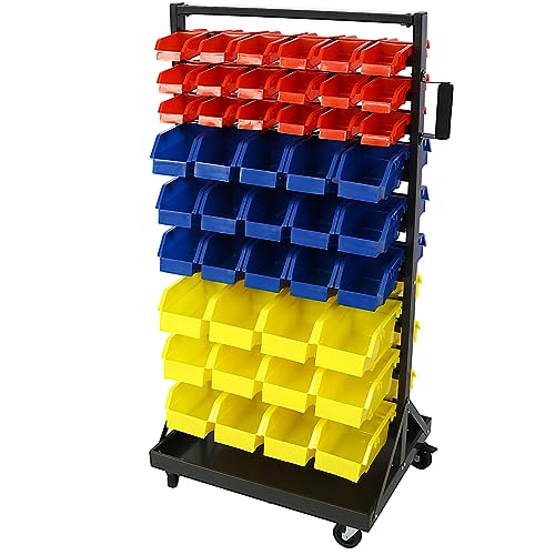 9-Tier Double-Sided Rolling Bin Rack with 90 Parts, Heavy Duty Steel Frame with Locking Wheels, 450 lbs Capacity for Garage, Shop, Home, and Workshop Organization - size: 9-Tiers