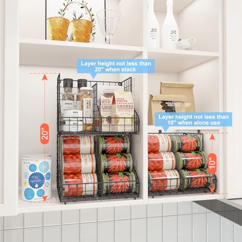 JKsmart 4 Pack Stackable Can Organizer for Pantry with Adjustable Dividers, Soda Can Organizer, Can Storage Dispenser Holds up to 56 Cans, Metal Wire Baskets Can Holder for Kitchen Cabinet Pantry - size: S-(4 pack)
