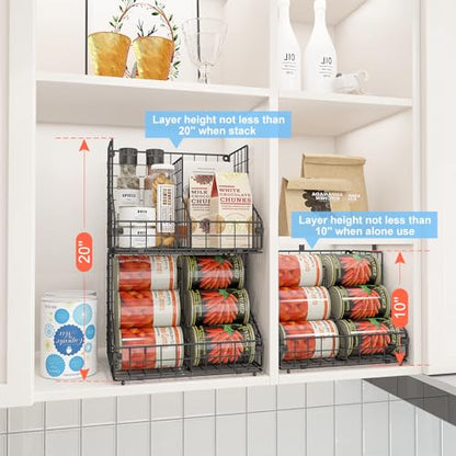 JKsmart 4 Pack Stackable Can Organizer for Pantry with Adjustable Dividers, Soda Can Organizer, Can Storage Dispenser Holds up to 56 Cans, Metal Wire Baskets Can Holder for Kitchen Cabinet Pantry - size: S-(4 pack)
