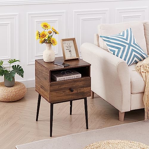 VECELO Night Stand Set of 2,Modern Solid Wood Nightstand with Storage Shelf and Drawer, Bedside Table End Table for Living Room,Bedroom,Entryway,Easy Assembly,Brown - color: Rustic Brown(set of 2)