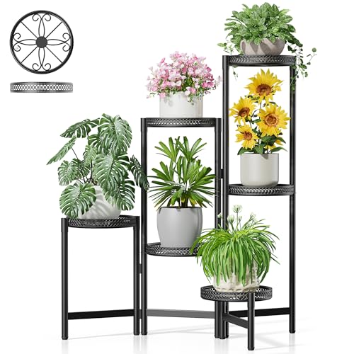 Metal Plant Stand Indoor Outdoor, 6 Tier Tall Flower Pot Holder Potted Display Rack Shelf, Heavy Duty Corner Plant Shelf for Patio Garden Balcony Living Room Bedroom - BlackS - color: BlackS, size: 6-tiers