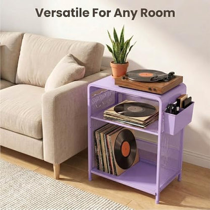 ECOLOVI 3 Tier Printer Stand for Under Desk, Height Adjustable Shelf Small Printer Table with 3 S-Hooks & Basket, Heavy Duty Industrial Storage Shelf for Home Office (Purple Metal) - color: Purple