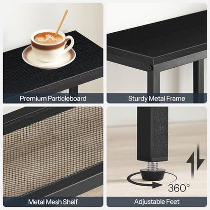 HOOBRO Narrow Console Table, Sofa Table, 4-Tier Industrial Entryway Table with Metal Mesh Shelf, Hallway Table with Adjustable Feet, for Entryway, Living Room, Hallway, Black BB79XG01 - color: Black