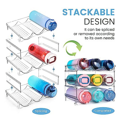 spospo Water Bottle Organizer for Cabinet, 3 Pack Water Bottle Organization and Storage Shelf, Plastic Water Bottle Holder Rack for Fridge, Kitchen, Desktop - size: 3 Pack
