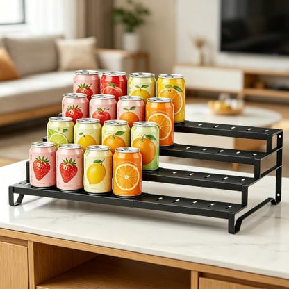 Attelite 4 Tier Expandable Can Rack Organizer for Pantry, Adjustable 13"-21" Metal Soda Can Organizer, Pantry Organization Canned Food Storage Holder for Kitchen Cabinet Countertop, Black 1Pack - size: 4tier*1pack