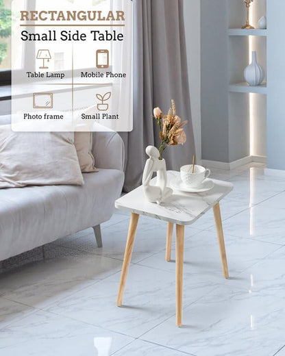 FORAOFUR Small End Table, Side Table Accent Table Living Room Bedroom Balcony Office, Modern Bedside Table Home Decor, Mini Table for Small Spaces, Short Coffee Table, Easy Assembly, Marble White | Marble Solid wood legs for stability, fits sofa/bedside/s