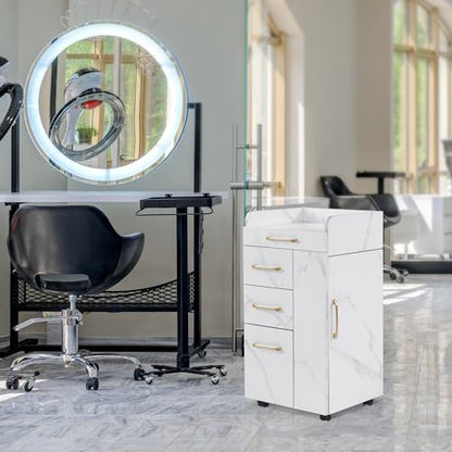 BarberPub Salon Trolley Cart with Lockable Wheels, Hair Styling Utility Rolling Cart for Storage DC2053 (White)