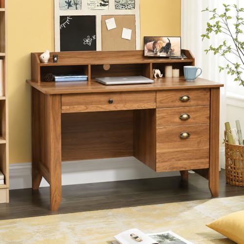 Catrimown Computer Desk with Drawers and Hutch, Farmhouse Home Office Desk with File Drawer,Student Girls Desks,Teens Writing Table, Small Computer Desk for Bedroom, Rustic Oak - color: Rustic Oak