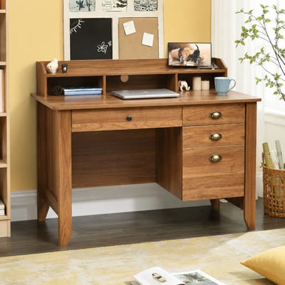 Catrimown Computer Desk with Drawers and Hutch, Farmhouse Home Office Desk with File Drawer,Student Girls Desks,Teens Writing Table, Small Computer Desk for Bedroom, Rustic Oak - color: Rustic Oak